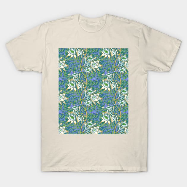 William Morris Tulip and Willow Pattern on Teal T-Shirt by tiokvadrat